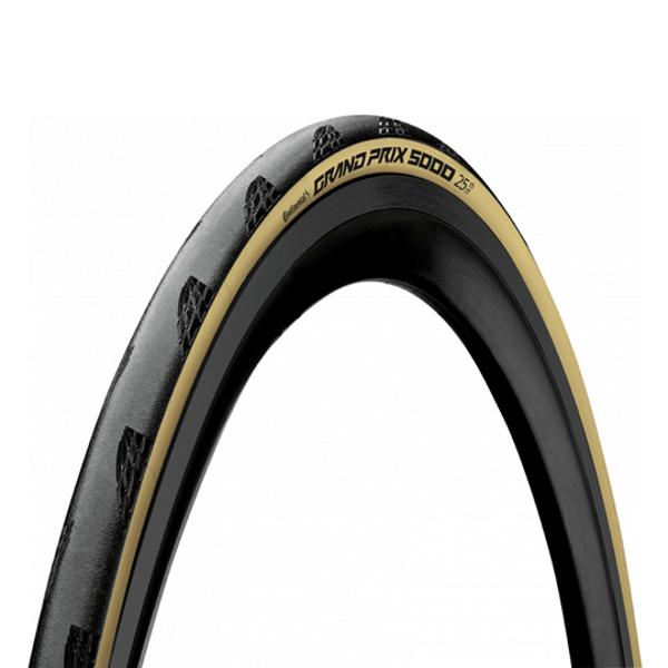 PNEU ROUTE 700X25C TS CONTINENTAL "GP 5000" TT NOIR / CREME (25-622)