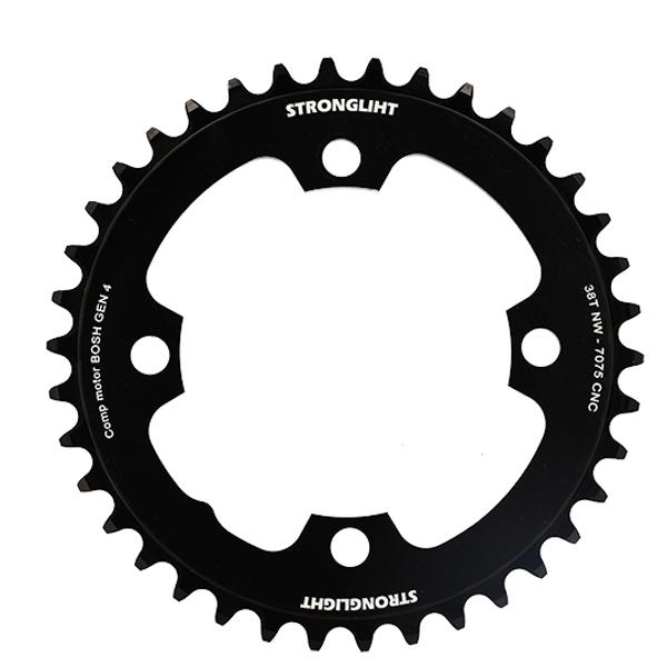 PLATEAU E BIKE / VAE MONO DIAM 104 EXTER 38DTS ALU 7075 NOIR 4 BRAN. STRONG COMP. SHIMANO