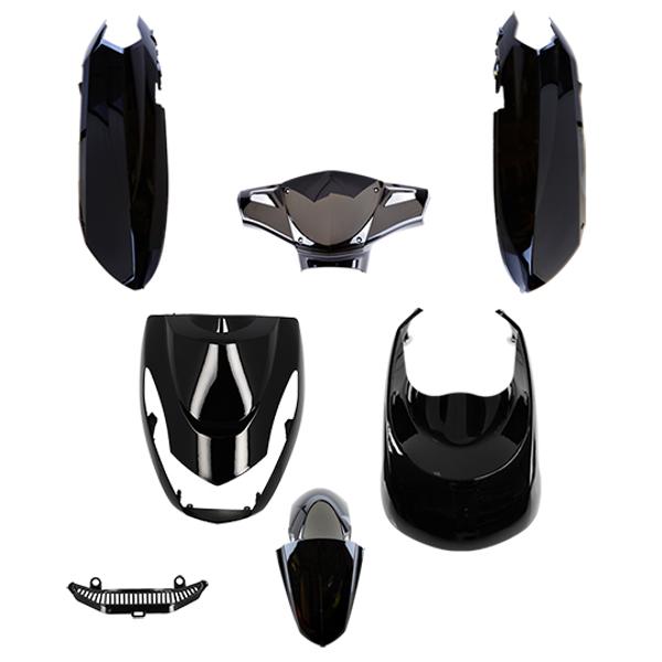 BODY KIT -SCOOTER- TUN'R FOR KISBEE 2 & 4 STROKE 2010->  PAINTED VARNISHED BLACK  - 7 PARTS