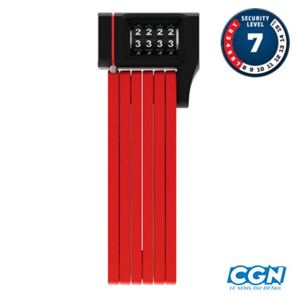 BICYCLE LOCK -FOLDING- BY CODE L 80cm ABUS BORDO UGRIP 5700C/80 RED +  SUPPORT