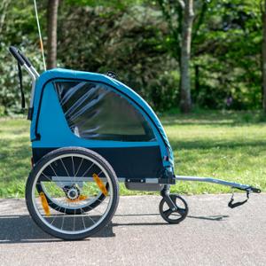 REMORQUE / POUSSETTE ENFANT 2EN1 OPTIMIZ -FIX. MOYEU- 2 ROUES 20''+1 ROUE 7'' / L137xl80xH85