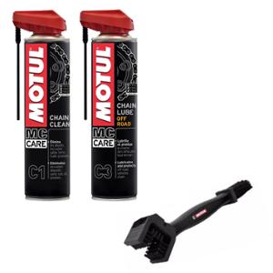 PACK ENTRETIEN CHAINE MOTUL C1+C3 OFF ROAD  (AEROSOL 400ML X2+BROSSE NETTOYAGE)