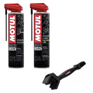 PACK ENTRETIEN CHAINE MOTUL C1+C4 ROAD  (AEROSOL 400ML X2+BROSSE NETTOYAGE)