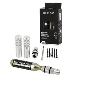 NECESSAIRE REPARATION TUBELESS KHEAX ALU NOIR AVEC EMBOUT CO2 + CARTOUCHE CO2 16GR