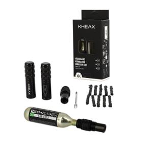 NECESSAIRE REPARATION TUBELESS KHEAX ALU NOIR AVEC EMBOUT CO2 + CARTOUCHE CO2 16GR