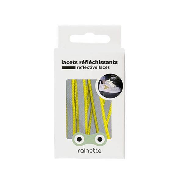 LACET REFLECHISSANT RAINETTE JAUNE BANDE REFLECHISSANTE GRISE - 120 CM -