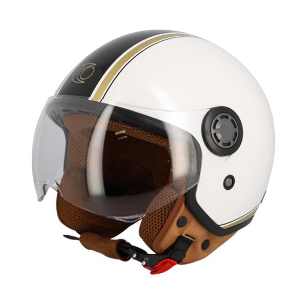 CASQUE JET TRENDY JT-306 BLANC CREME / MARRON CLAIR  T55-56 S - CE 22-06