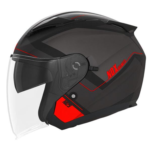 CASQUE JET DOUBLE ECRAN NOX N129 TRIOM NOIR MAT / ROUGE  T53-54 XS