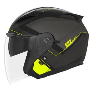 CASQUE JET DOUBLE ECRAN NOX N129 TRIOM NOIR MAT / JAUNE FLUO T59-60 L