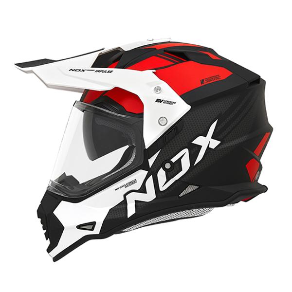 CASQUE CROSS DOUBLE ECRAN NOX N312 IMPULSE BLANC ROUGE  T63-64XXL