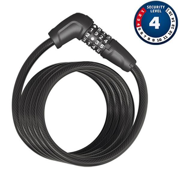 ANTIR BICICLETA CANDADO ESPIRAL CON CÓDIGO D12 X 1.80M ABUS TRESOR 6512C NEGRO CON SOPORTE