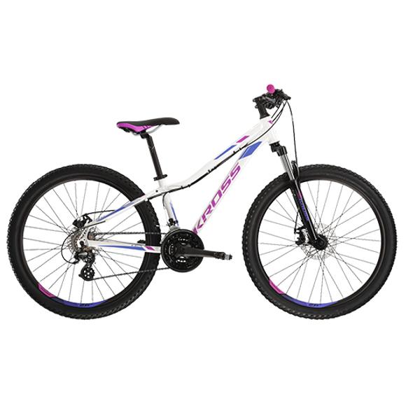 VELO ABIME VTT 27.5" FEMME SEMI RIGIDE KROSS LEA 3.0D TAILLE M (19") ALU BLANC / ROSE / VIOLET