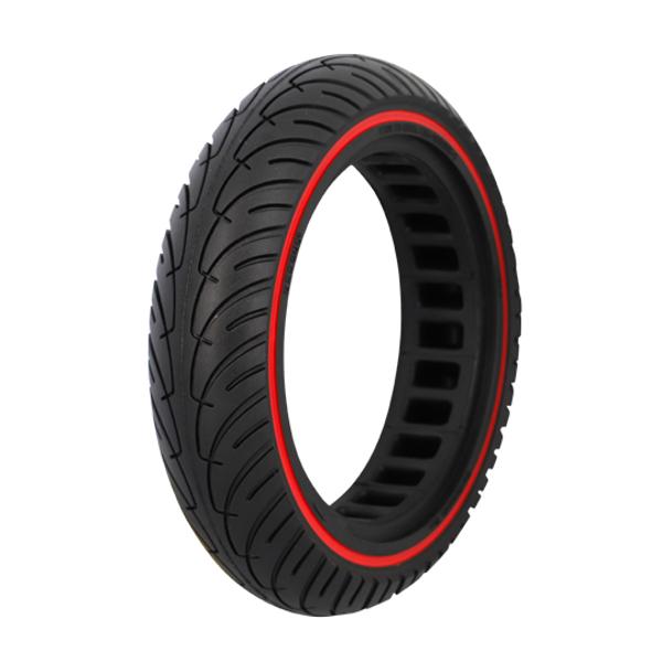 PNEU TROTTINETTE ELECTRIQUE 8.5"X2.00 (50 / 75-6.1) PLEIN ALVEOLE NOIR / ROUGE