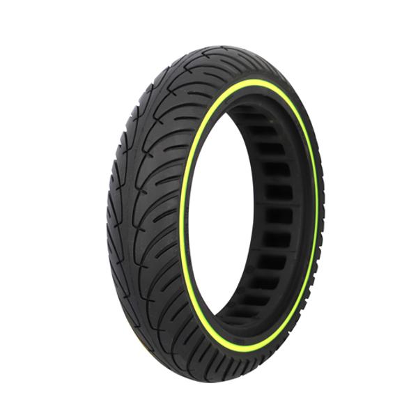 PNEU TROTTINETTE ELECTRIQUE 8.5"X2.00 (50 / 75-6.1) PLEIN ALVEOLE NOIR / VERT FLUO