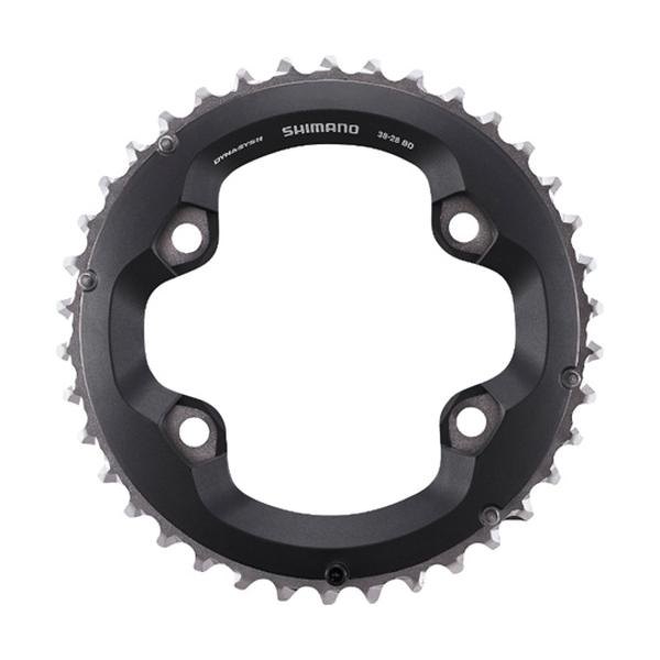 CHAINRING   -MTB- DOUBLE Ø96 EXTER 38 TEETH BLACK 4 SPOKES SHIMANO ORIGINAL SLX M7000 11 GEARS