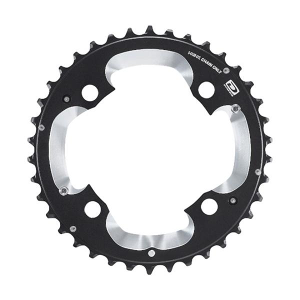 CHAINRING   -MTB- DOUBLE Ø104 EXTER 38 TEETH BLACK 4 SPOKES SHIMANO ORIGINAL XT M785 10 GEARS