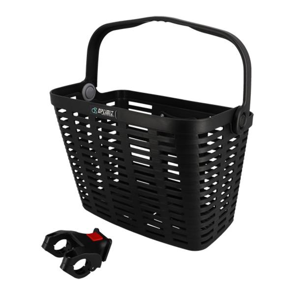 BASKET -FRONT- PLASTIC WITH CLIPS OPTIMIZ BLACK 355X260X280mm (MOUNTING 22/26/31.8mm)