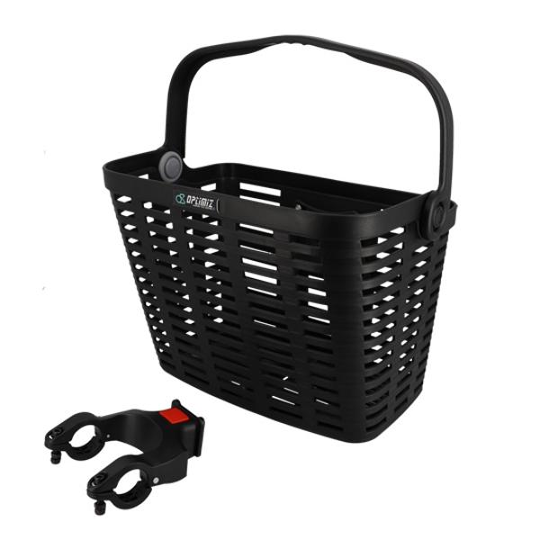 BASKET -FRONT- PLASTIC WITH CLIPS OPTIMIZ BLACK 355X260X280mm (E-BIKE MOUNTING)