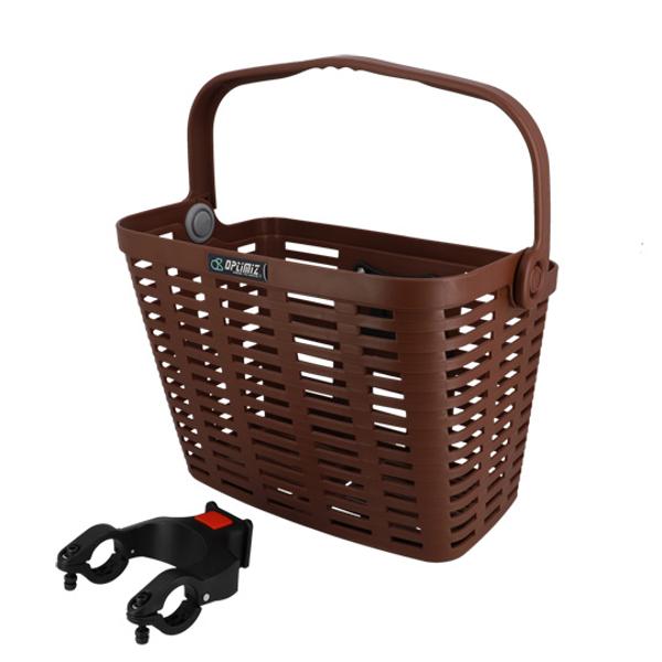 BASKET -FRONT- PLASTIC WITH CLIPS OPTIMIZ BROWN  355X260X280mm (E-BIKE MOUNTING)