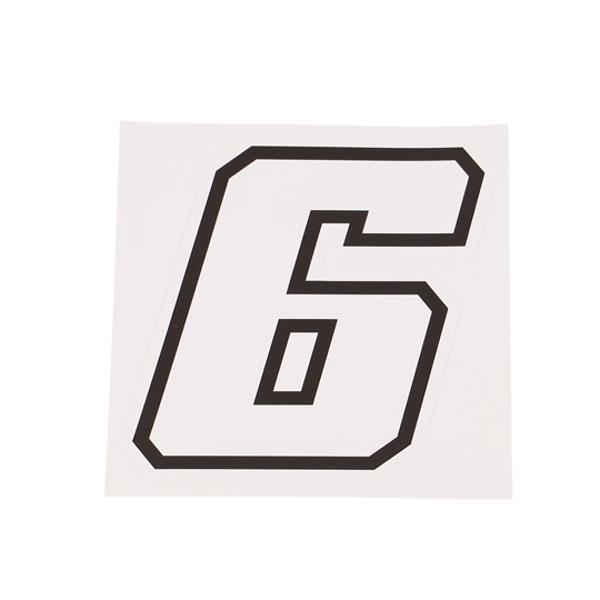 AUTOCOLANTE NÚMERO DE CARRERA MOTO 6 BLANCO CONTORNO NEGRO - ALTURA 10 CM