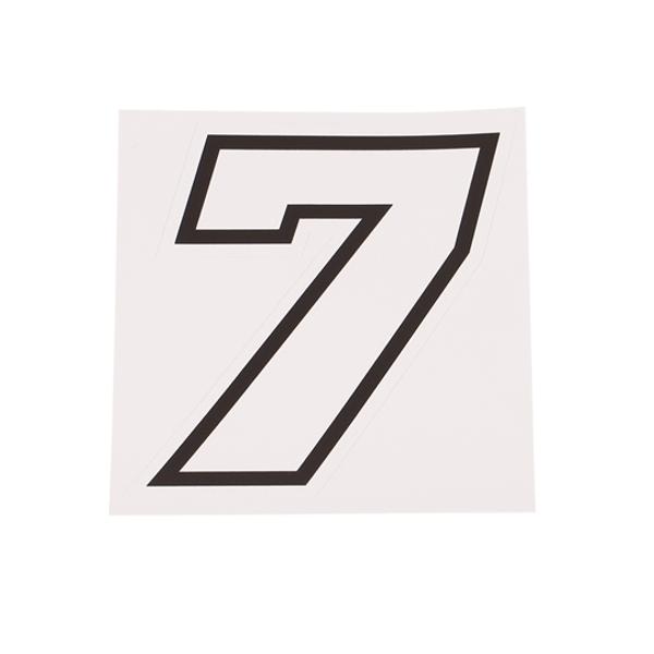 AUTOCOLANTE NÚMERO DE CARRERA MOTO 7 BLANCO CONTORNO NEGRO - ALTURA 10 CM