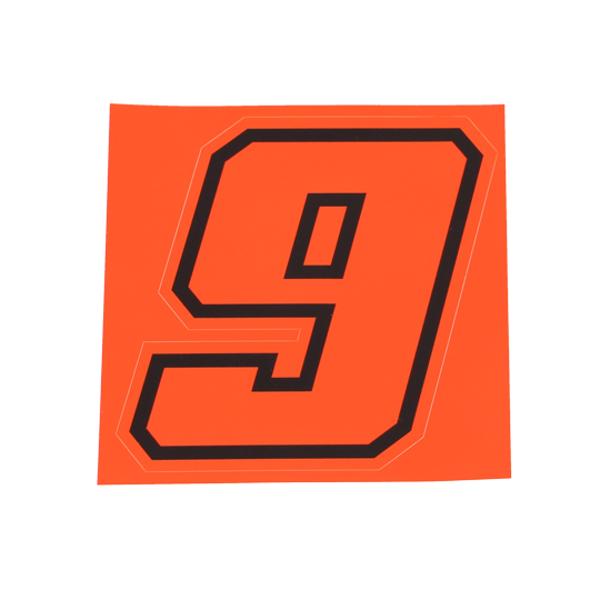 RACING N°9 -MOTORCYCLE-  NEON RED WITH BLACK SURROUNDING  - HEIGHT  10cm