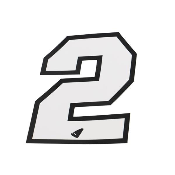 AUTOCOLLANT NUMERO CROSS 2 BLANC CONTOUR NOIR - HAUTEUR 13 CM (X5)