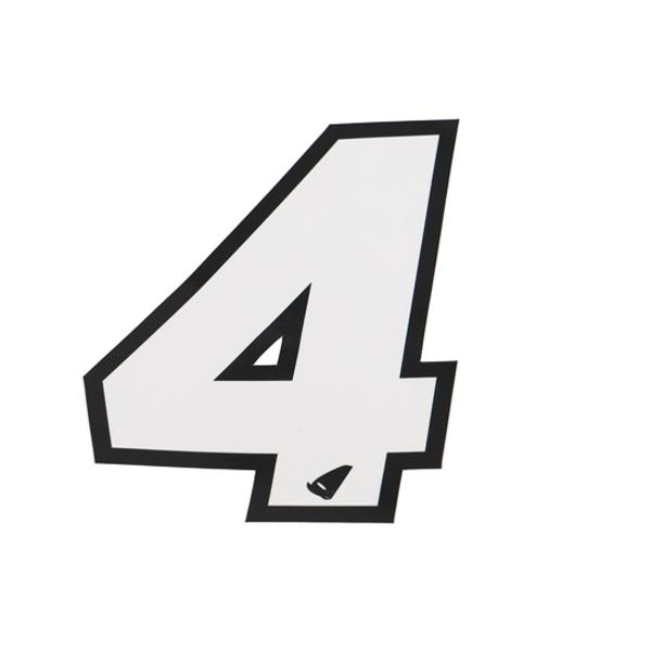 AUTOCOLLANT NUMERO CROSS 4 BLANC CONTOUR NOIR - HAUTEUR 13 CM (X5)