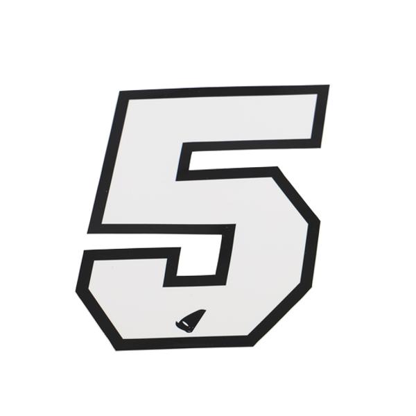 AUTOCOLLANT NUMERO CROSS 5 BLANC CONTOUR NOIR - HAUTEUR 13 CM (X5)