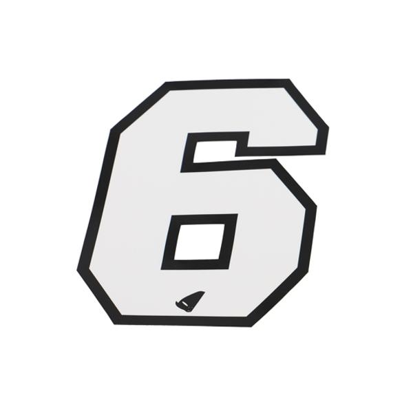 AUTOCOLLANT NUMERO CROSS 6 BLANC CONTOUR NOIR - HAUTEUR 13 CM (X5)