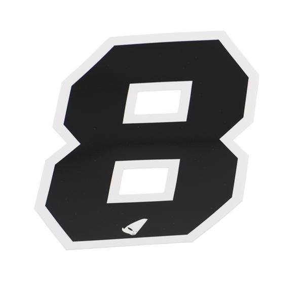 AUTOCOLLANT NUMERO CROSS 8 NOIR CONTOUR BLANC - HAUTEUR 13 CM (X5)