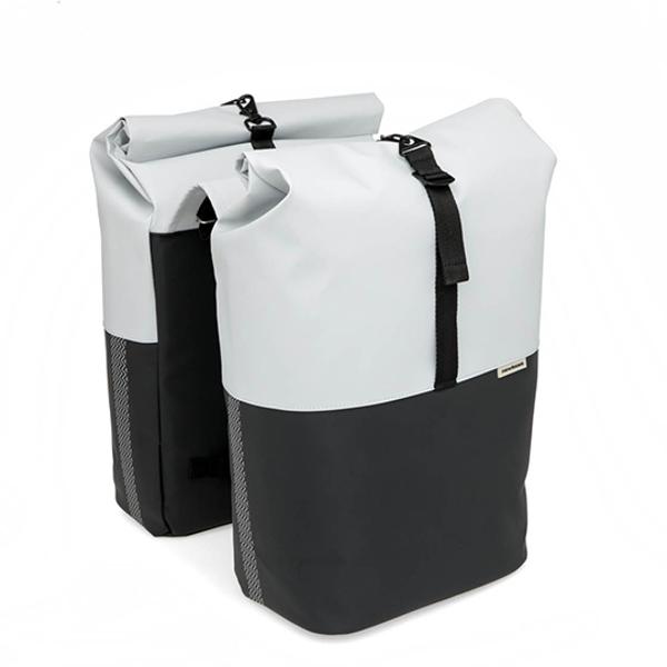 SACOCHE VELO PORTE BAGAGE A PONT NEWLOOXS NYBORG DOUBLE GRIS CLAIR / NOIR MIK - 34 LITRES -