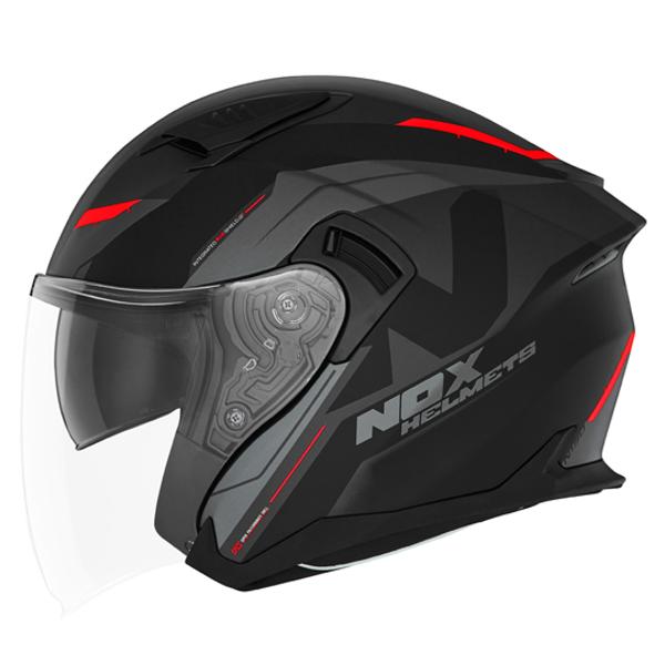 CASQUE JET DOUBLE ECRAN NOX N130 KLINT NOIR MAT ROUGE T53-54 XS - CE 22.06