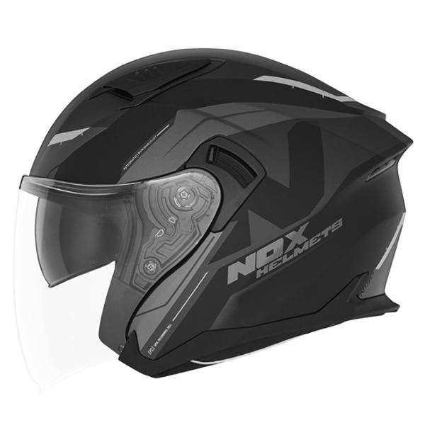CASQUE JET DOUBLE ECRAN NOX N130 KLINT NOIR MAT TITANIUM T53-54 XS - CE 22.06