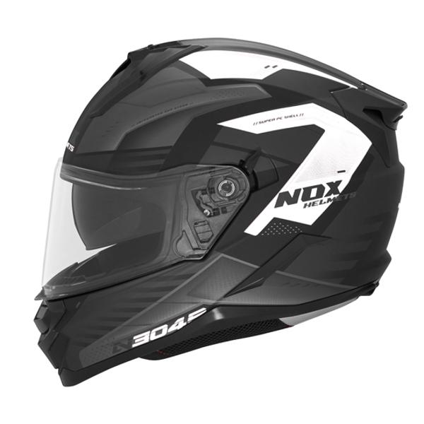 HELMET -FULL FACE- DOUBLE SCREEN NOX N304S CARVER MATTE BLACK WHITE - SIZE: 63-64 XXL - CE 22.06