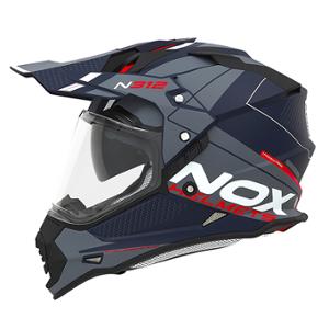 CASQUE CROSS DOUBLE ECRAN NOX N312 DRONE BLEU MAT ROUGE T57-58 M - CE 22.06