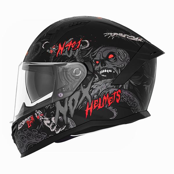CASQUE INTEGRAL DOUBLE ECRAN  NOX N401 ZUMBI NOIR MAT ROUGE T53-54 XS - CE 22.06