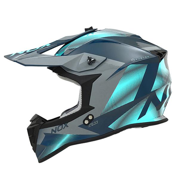CASQUE CROSS NOX N633 FUSION GRIS NARDO IRRIDIUM BLEU T61-62 XL - CE 22.06