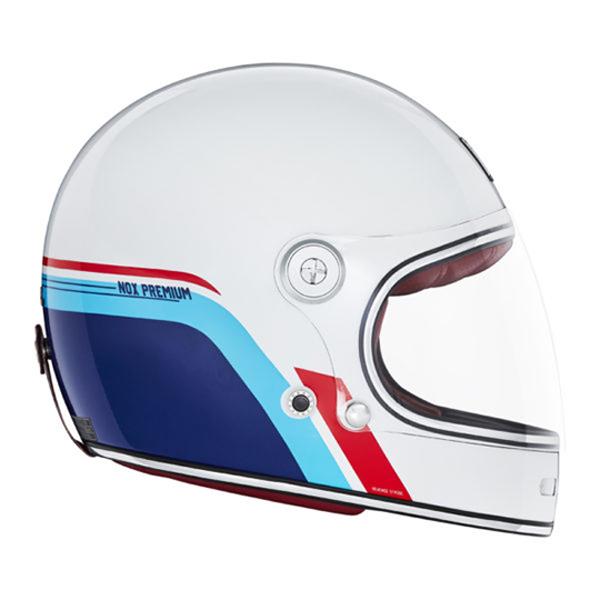 CASQUE INTEGRAL NOX PREMIUM REVENGESTROBE BLANC BLEU ROUGE T53-54 XS  - CE 22.06