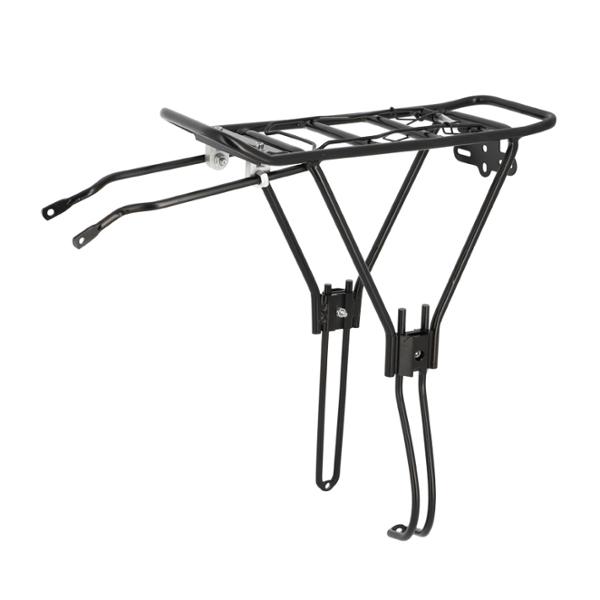 LUGGAGE RACK REAR 24 TO 28'' OPTIMIZ ALU BLACK 25kg - SPRING CLIP - COMPATIBLE WITH DISC BRAKES