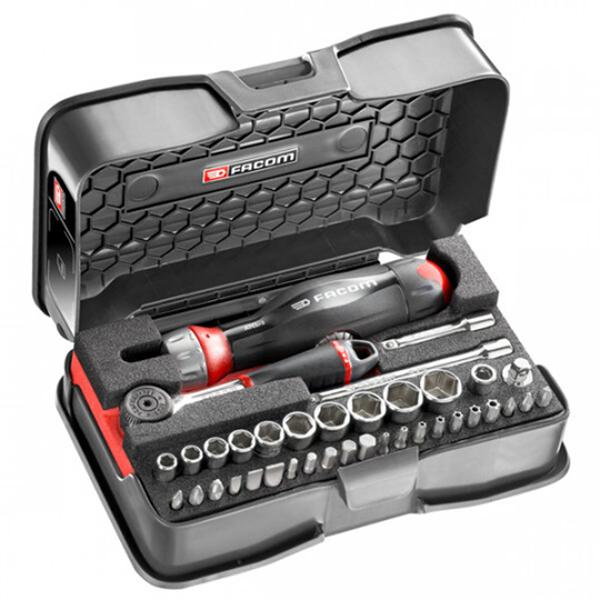 COFFRET DE DOUILLES ET EMBOUTS 1 / 4 MIXTES AVEC POIGNÉE DOUBLE CLIQUET FACOM