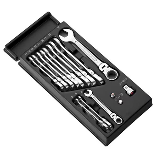 MODULE 12 WRENCHES MIXED RATCHET ARTICULATED + 3 ADAPTERS FACOM