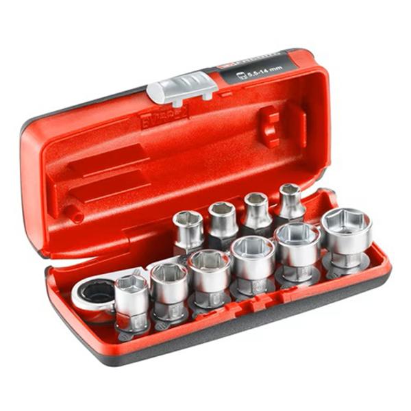 BOX SET DE SOCKETS 1/4 HEXAGONALES WITH RATCHET R.180 FACOM