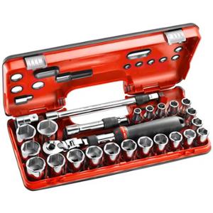 COFFRET DBOX CLIQUET EXTENSIBLE VERROUILLAGE + DOUILLES 1 / 2 6 PANS 25 PCS FACOM