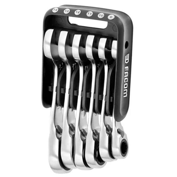 JUEGO DE 6 LLAVES MIXTAS CON TRINQUETE CORTAS EN ESTUCHE POCKET 8 A 14 MM FACOM