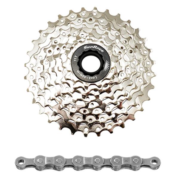 CASSETTE & CHAIN 8 GEARS -MTB- SUNRACE CSM66/CNM84 - 11-32 TEETH (COMPATIBLE SHIMANO)