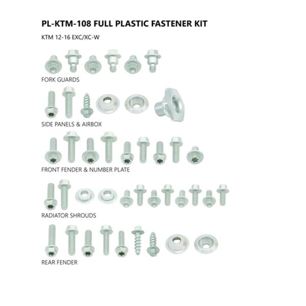 KIT VISSERIE PLASTIQUE UFO ADAPT. KTM EXC / EXC-F 12-16