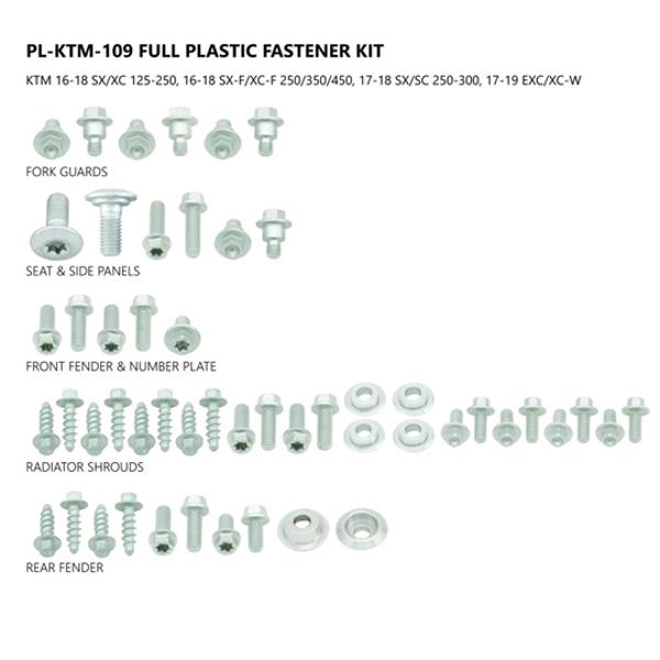 KIT VISSERIE PLASTIQUE UFO ADAPT. KTM SX / SXF 16-18 / EXC / EXC-F 17-18