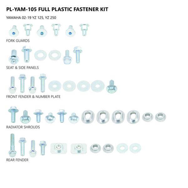 KIT VISSERIE PLASTIQUE UFO ADAPT. YAMAHA YZ 125 02-21 / YZ 250 02-21