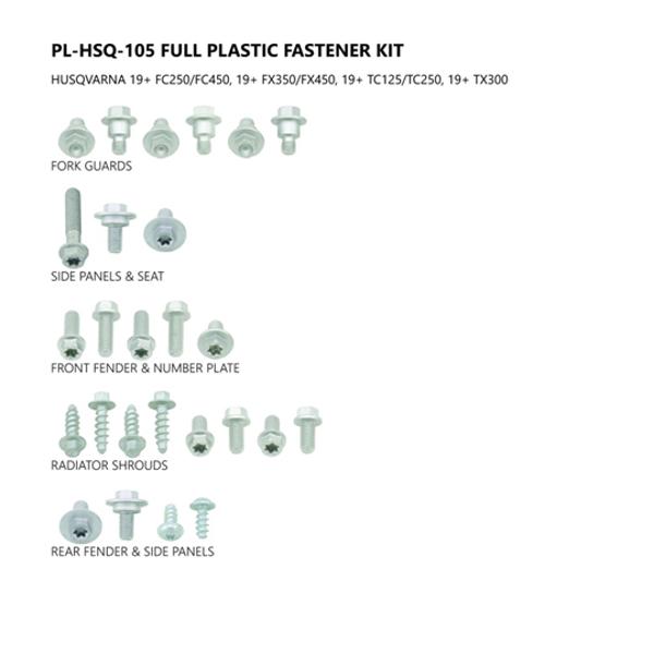 KIT VISSERIE PLASTIQUE UFO ADAPT. HUSQVARNA FC 19-21 / TC 125 18-21 / TC 250 19-21